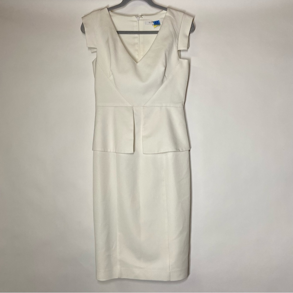 Black Halo Size 6 Keyton White Peplum Sheath Dress Career Office Cocktail Bridal - Picture 2 of 9